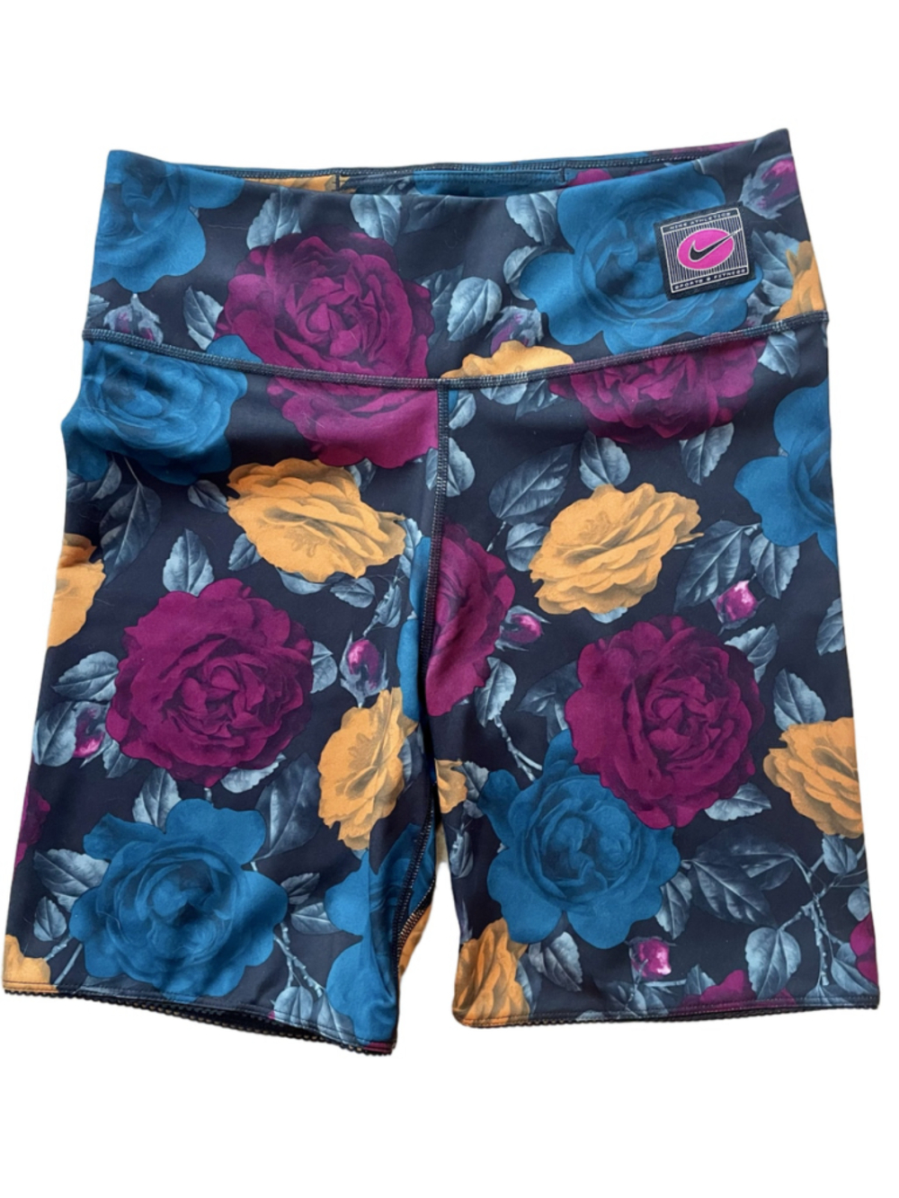 Nike One Dri-FIT 7” Bike Shorts Medium Floral Rose Print Mid Rise Activewear - Picture 3 of 5